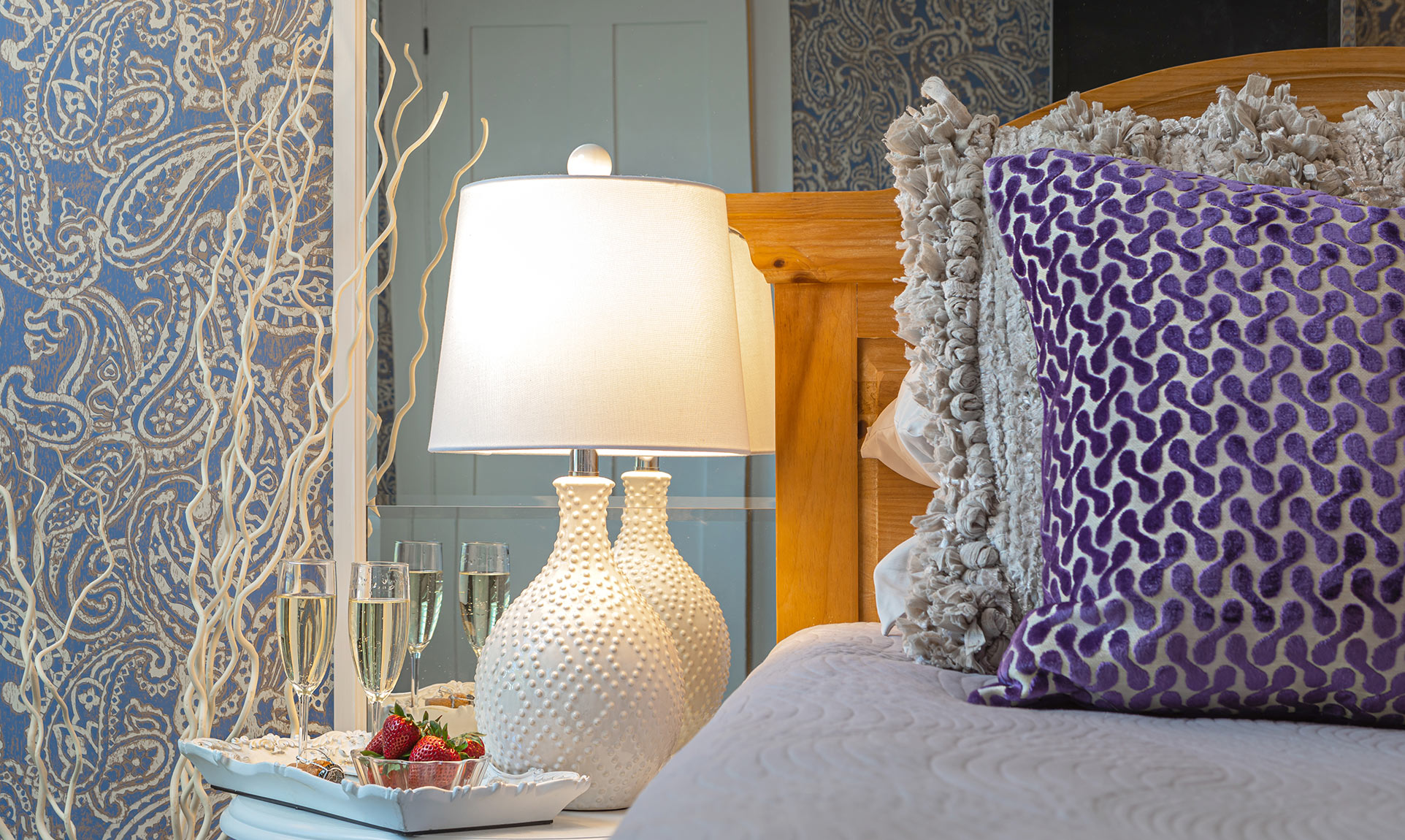 Bed detail in Lavender Suite